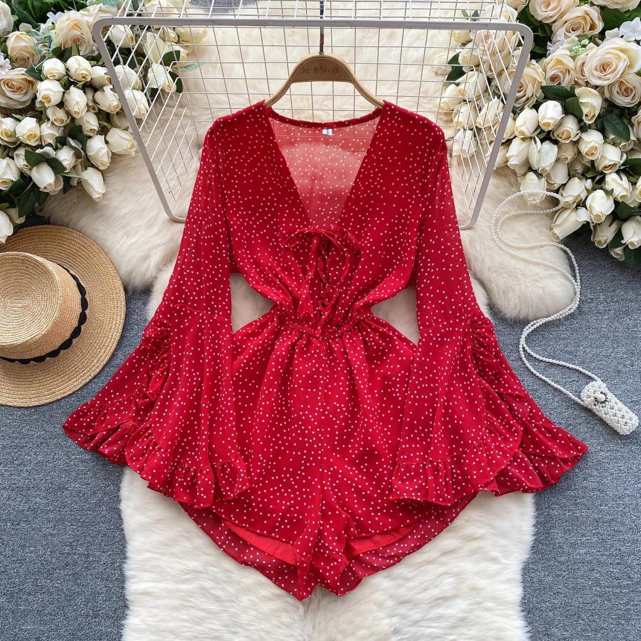 fitted lace wedding dress Red Printed Maxi Romper main image 0
