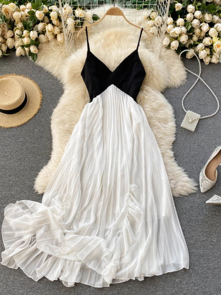 strappy pleated dress Magnani Strappy Pleated Maxi Dress