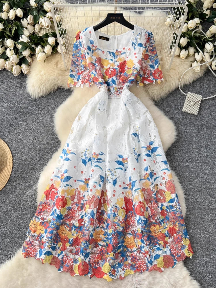 Floral Print Short Sleeve Summer Maxi Dress on Luulla