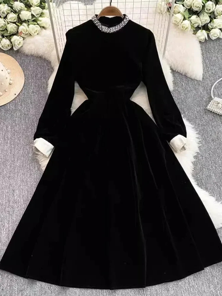 black velvet dress white collar Velvet Collar Mini Black Dress – MAUVSTUDIO®