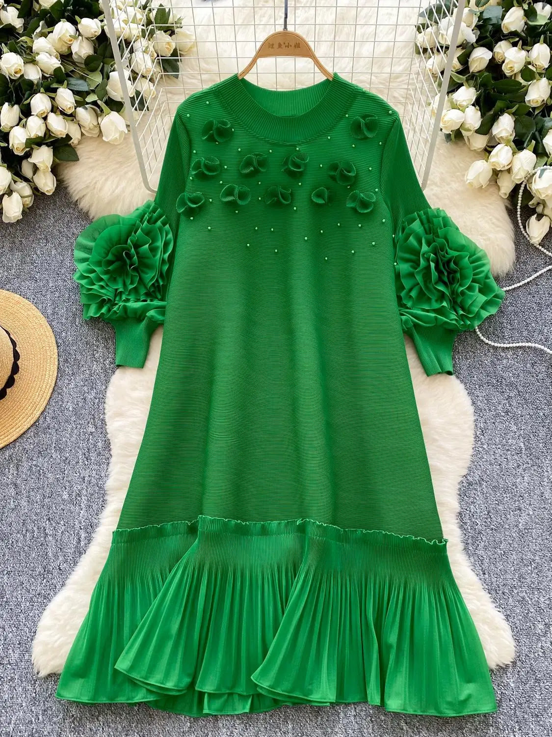 slim fit dress slacks maxi pleated knit dress english green