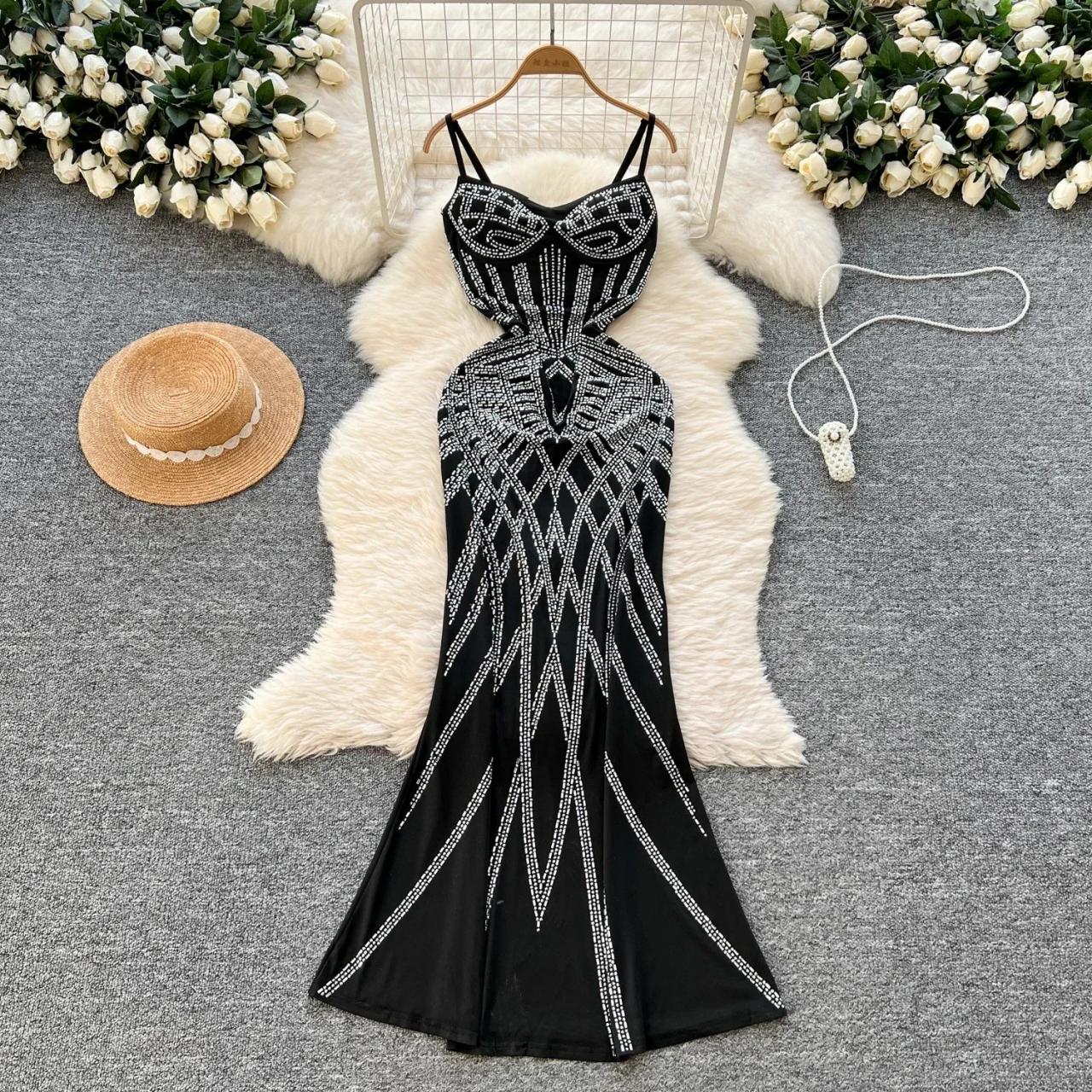 Sparkling Black Maxi Dress With Geometric Patterns on Luulla