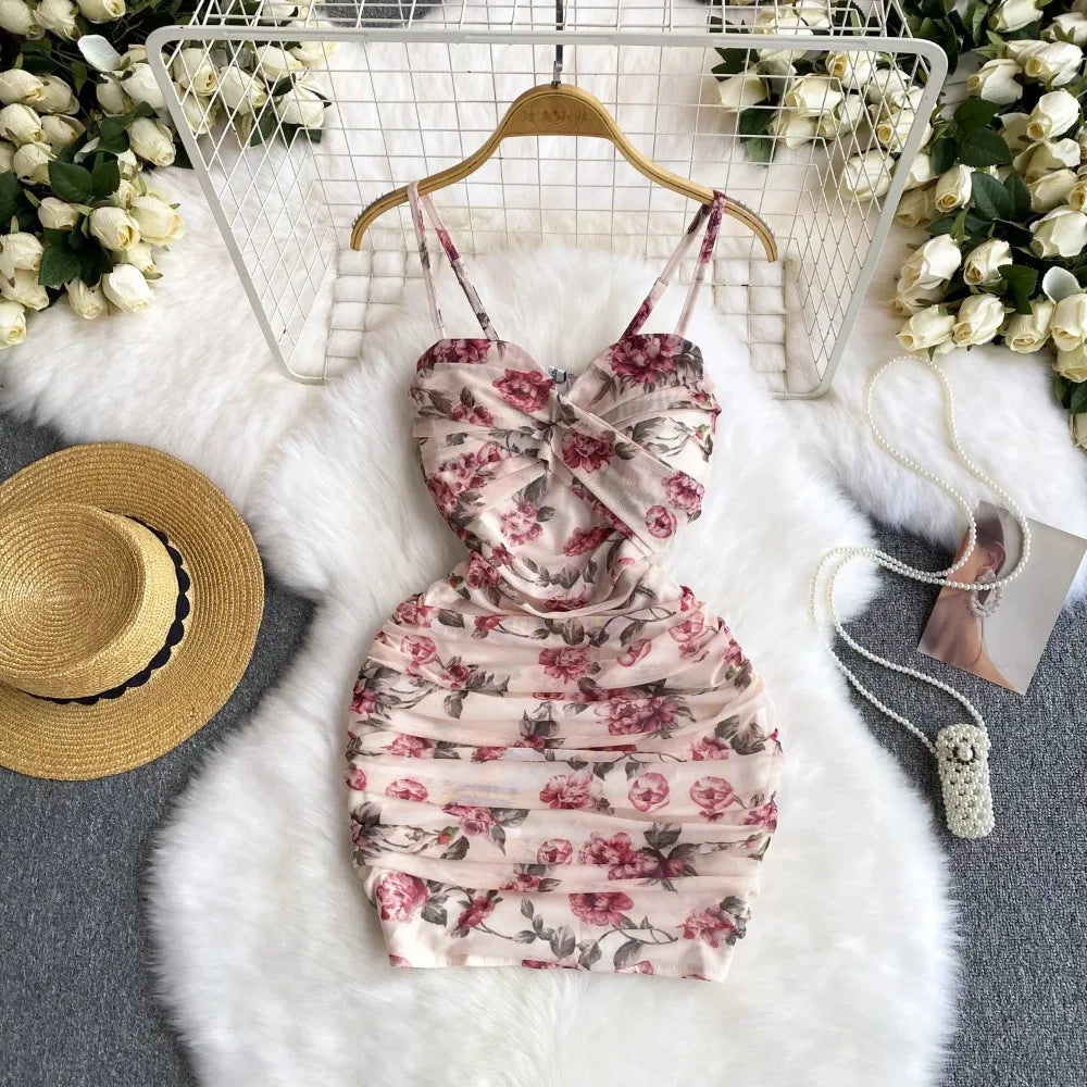 floral bodycon dress short Floral Print Bodycon Dress With Spaghetti Straps
