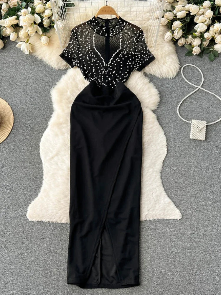long metallic dress Beaded Metallic Strapless Slit Gown by Juliet JT2501A Gold / 14