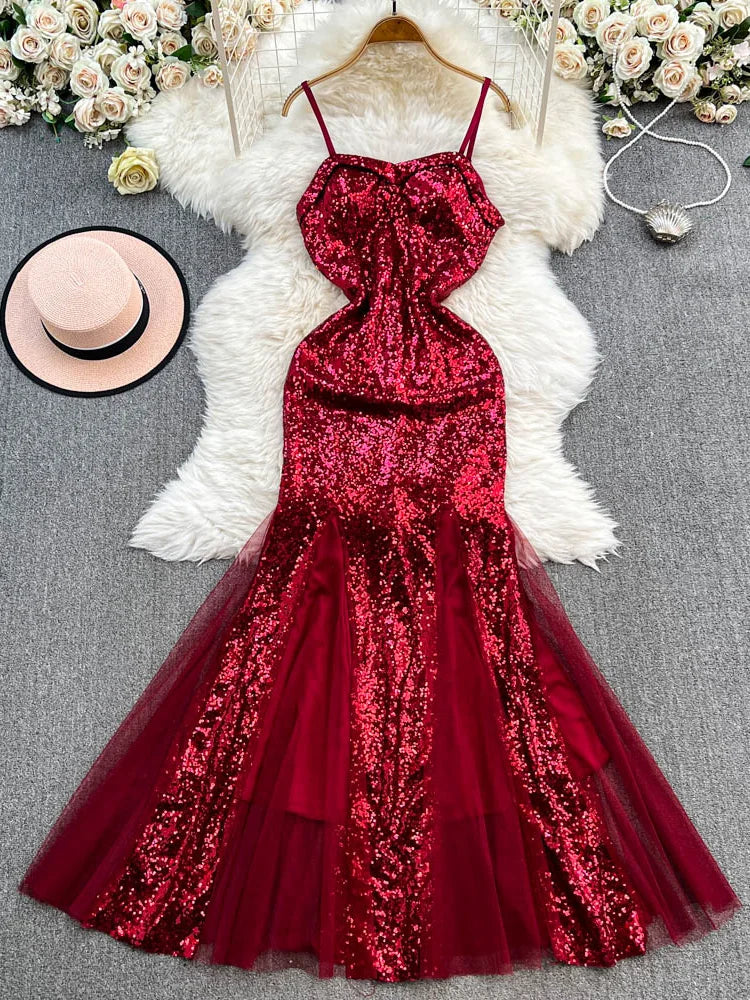 fitted lace wedding dress Corset-Back Long Sequin Mermaid Prom Dress main image 0