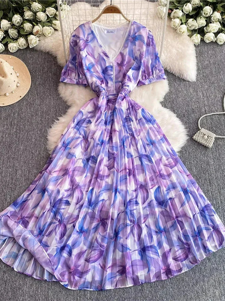 Floral Maxi Dress with Flowy Short Sleeves