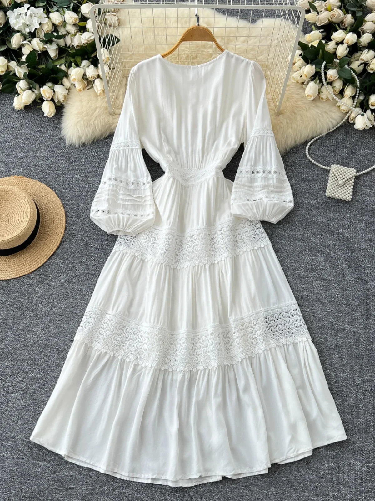 lace button front maxi dress Lace Button Up Maxi Dress - White