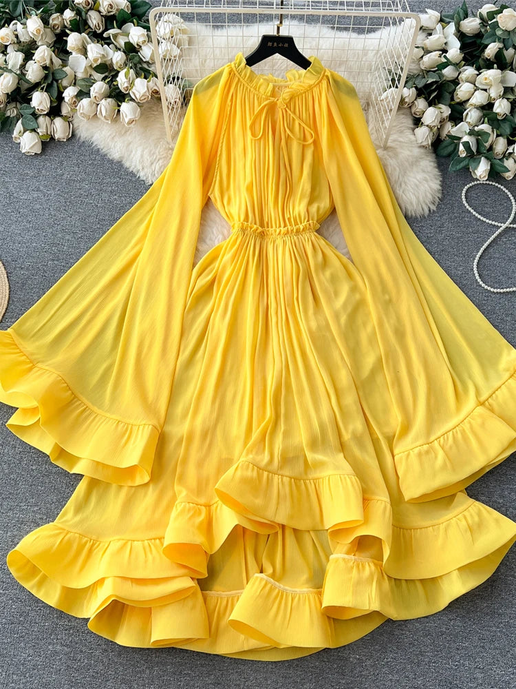 long print dresses Women's Printed Panel Maxi Dress – Elegant Long Sleeve Modest Occasion –  FineLook main image 1