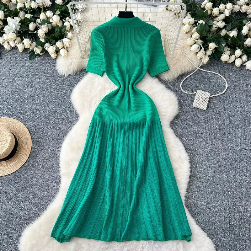 nail polish with emerald green dress The Backless Knit Dress | Backless Round-Neck Long-Sleeve Sweater Dress main image 1