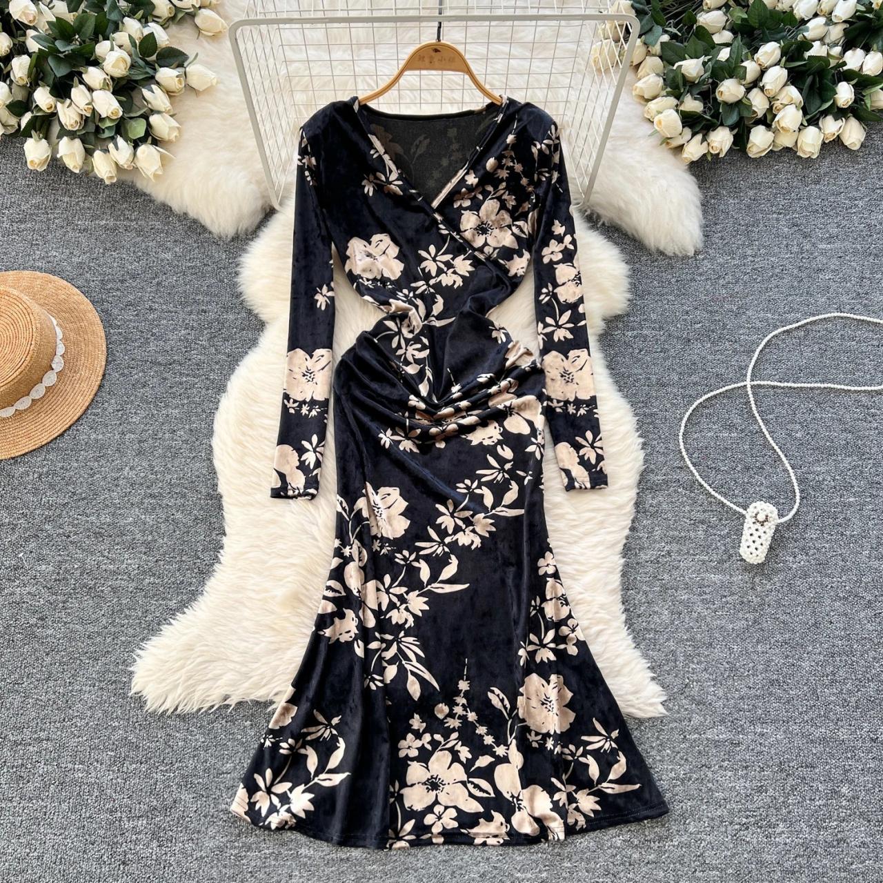chinese dress ladies Baltic Born Womens Katelyn Velvet Maxi Wrap Dress | Dark Olive