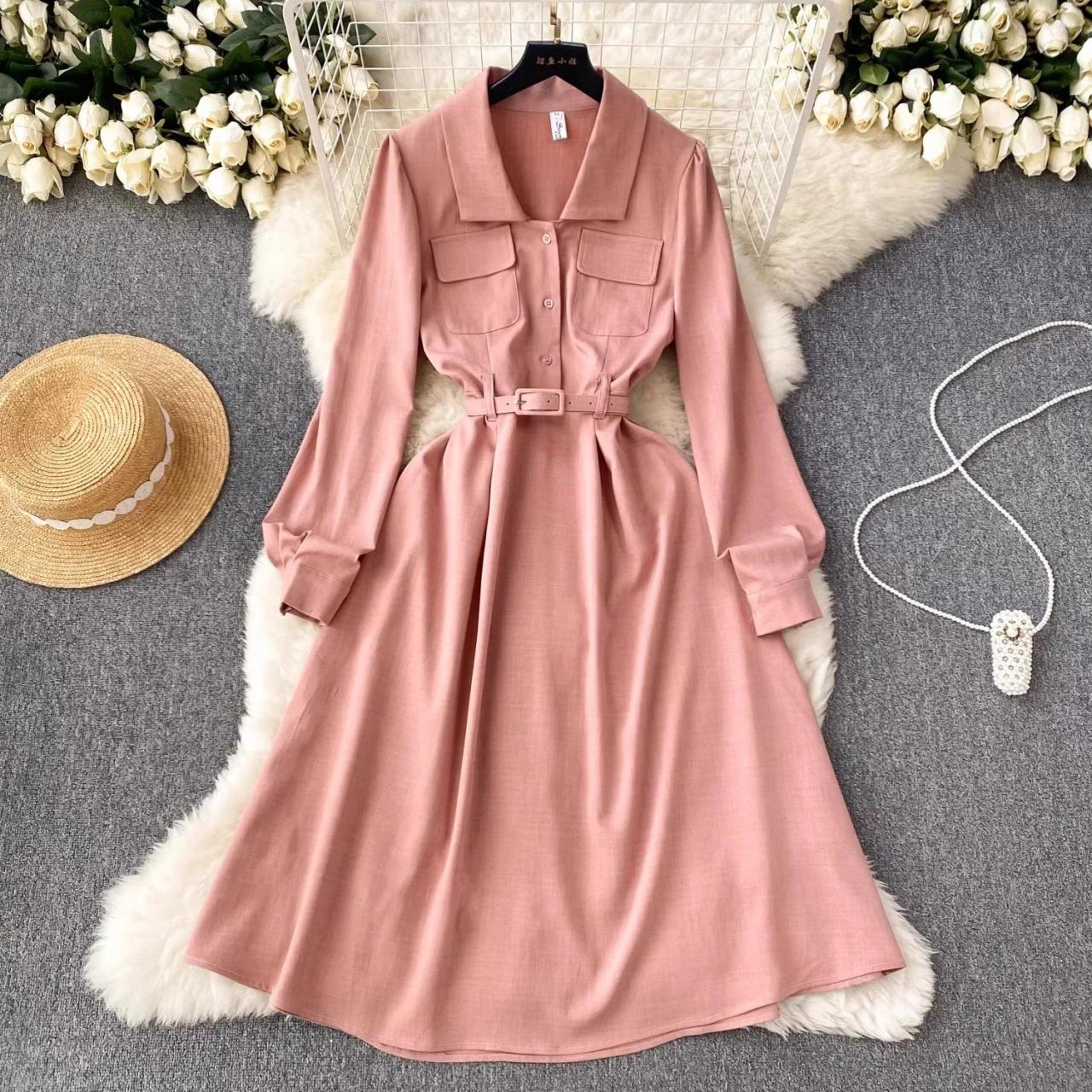 pink belted shirt dress BELTED SHIRT DRESS Pink / S