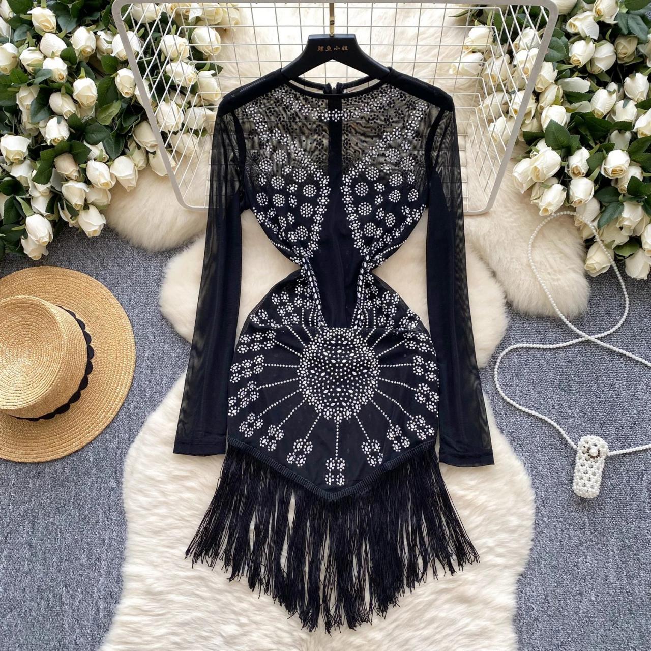 chinese dress ladies Kadas Mock Neck Fringe Dress – EvaVarro main image 1