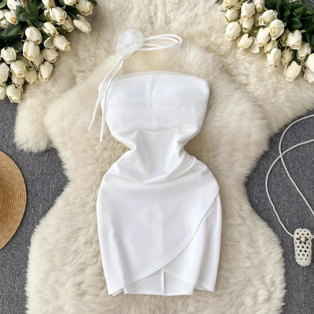 white silk tube dress Satin Silk Backless Tube Tops Maxi Dress for Women Low Back Hollow Out  Elegant Strapless Long Dresses Wedding Guest White 8