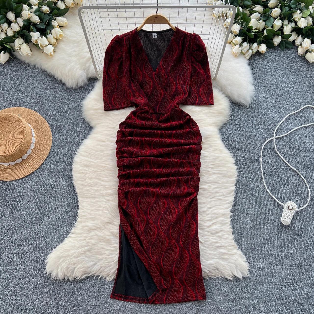 red velvet ruched dress Red Velvet Ruched Mushroom Dress