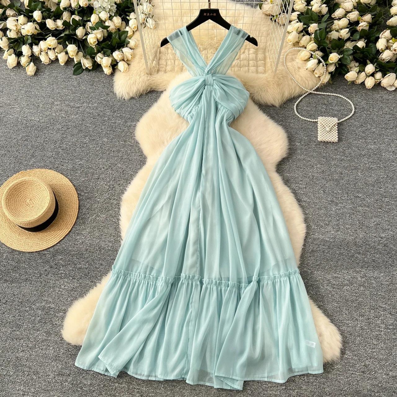Halter Neck Chiffon Maxi Dress with Ruffles