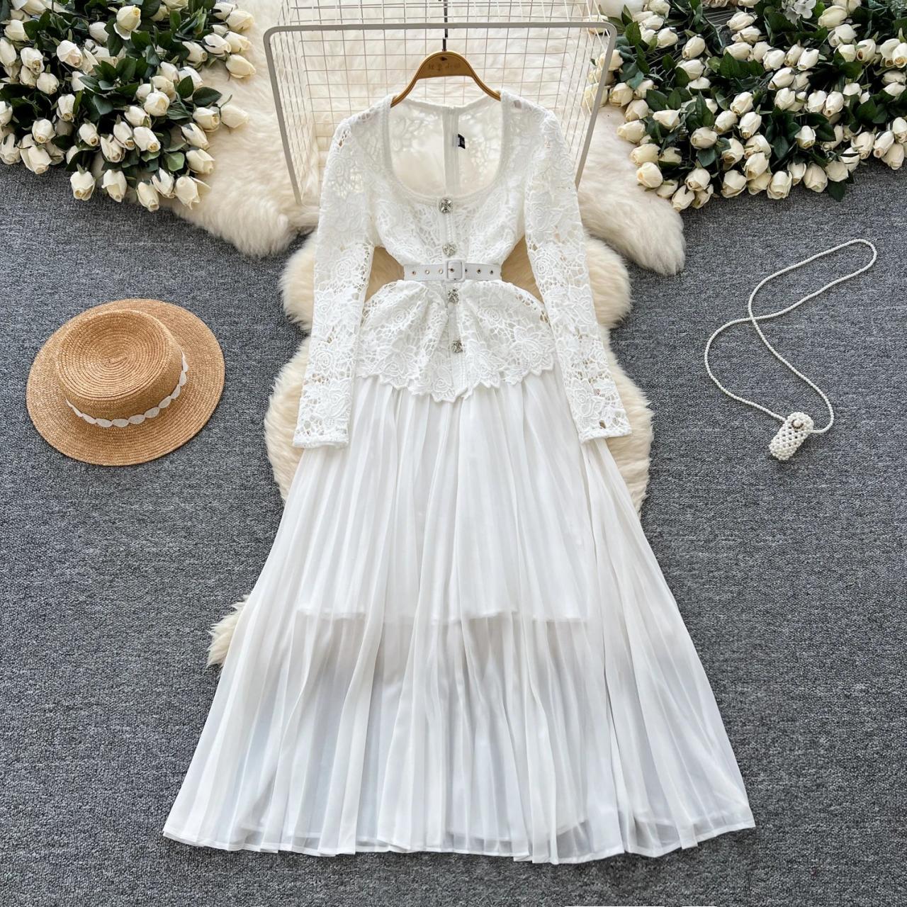 white skull lace dress Princesa White Lace Drop Waist Maxi Dress - XS Size - Women's Dresses