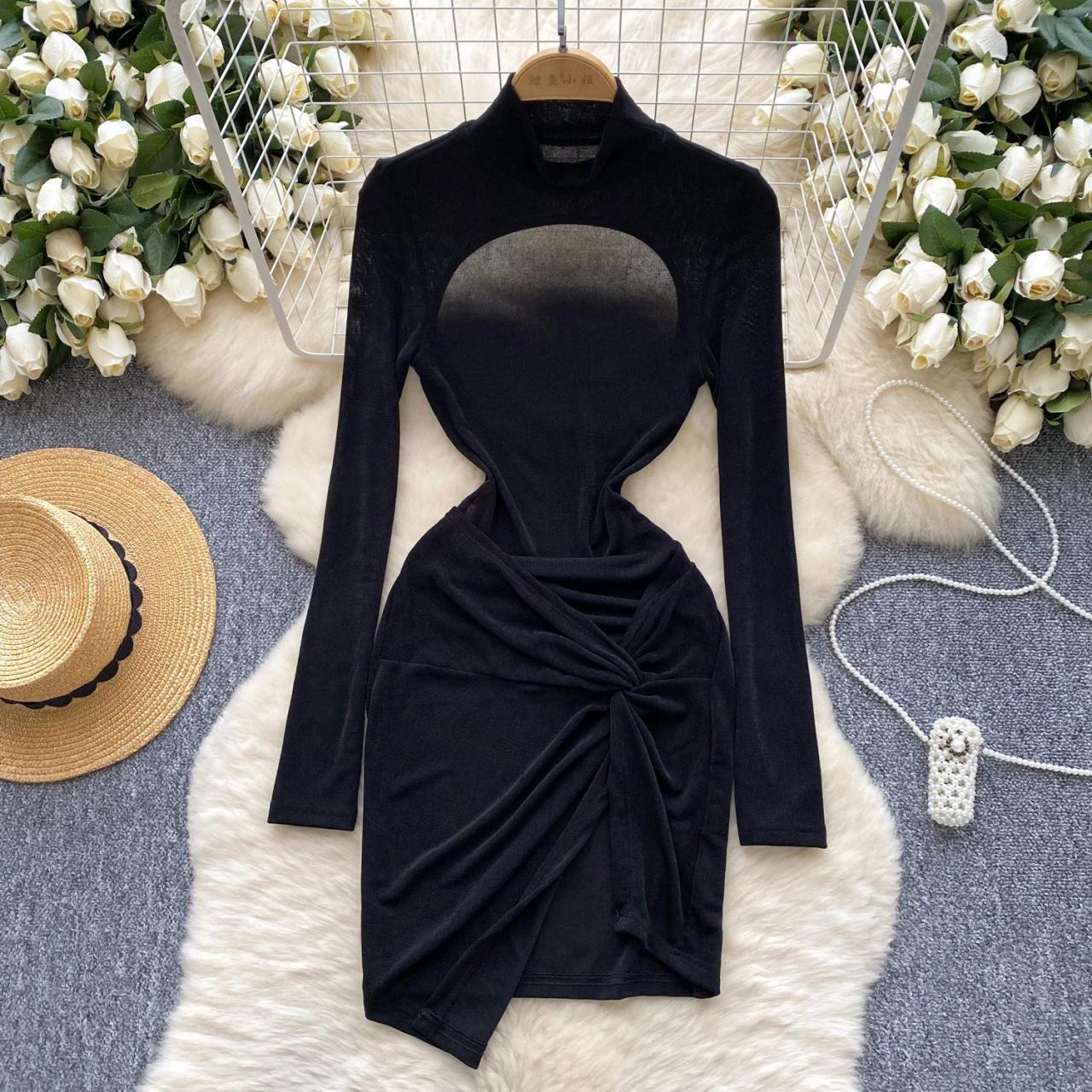 Black Long Sleeve Cutout Bodycon Dress Stylish Design on Luulla
