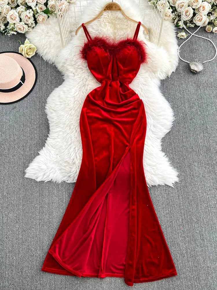 Faux Fur Leopard Print Strapless Maxi Dress on Luulla