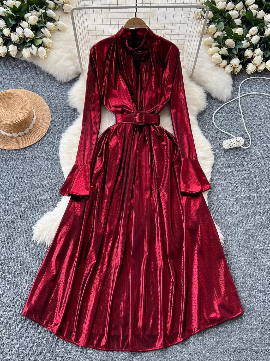 burgundy velvet long sleeve maxi dress Desiree's Velvet Long Sleeve Maxi Dress Burgundy / S by Blue Zone Planet main image 0