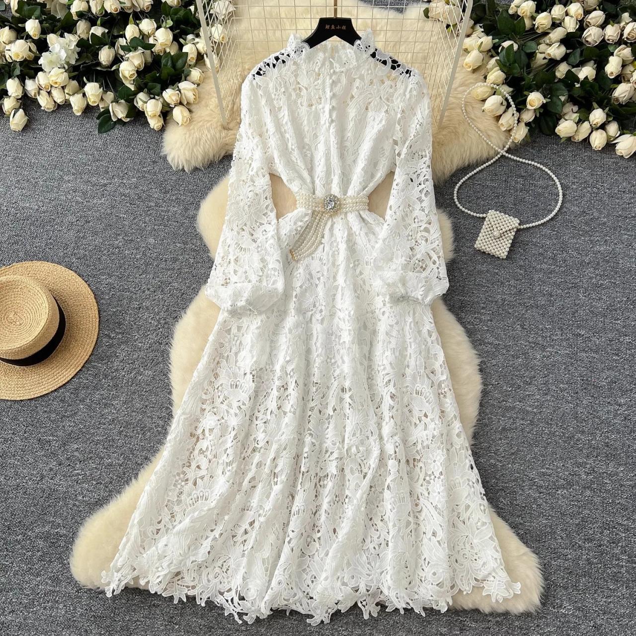 vintage style lace dress Vintage Tea Length Lace Princess 1950s Retro Style Country Wedding Dress