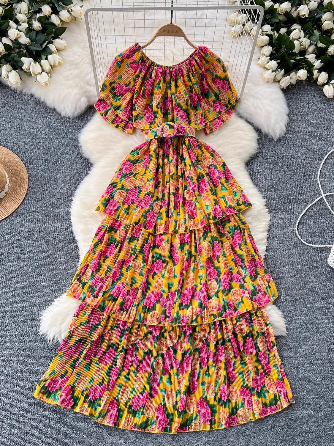 Vibrant Floral Multi-layered Summer Dress