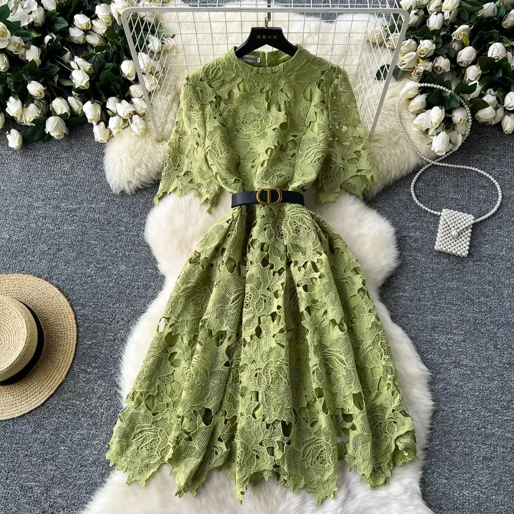 Floral Lace Belted Midi Dress, Green Perfection on Luulla