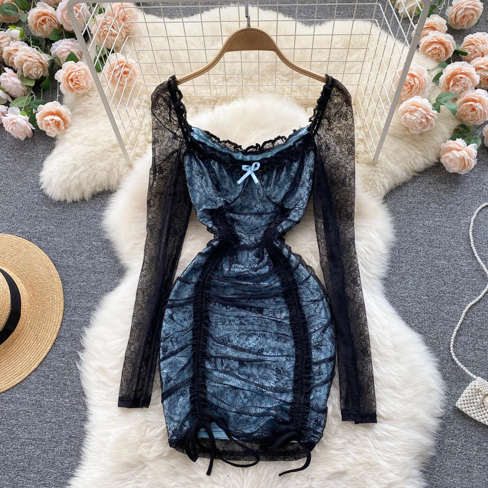 blue velvet ruched dress Navy Blue Velvet Ruched Bust Square Neck Short Puff Sleeve Plus Dress main image 1
