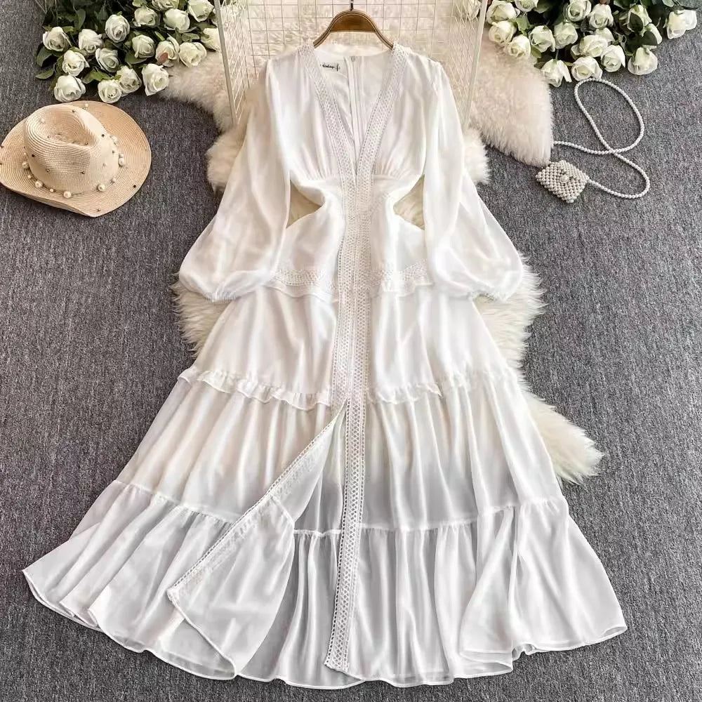 Lavender Ruffle Maxi Dress With Lace Trim on Luulla