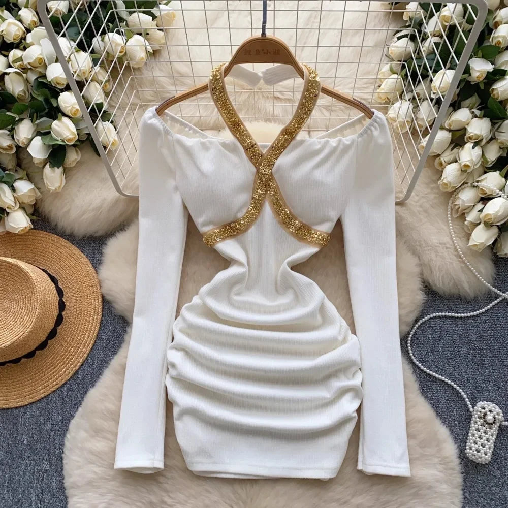 white tie halter dress EMILIA TIE FRONT HALTER DRESS - IVORY – CHIC LE FRIQUE main image 1