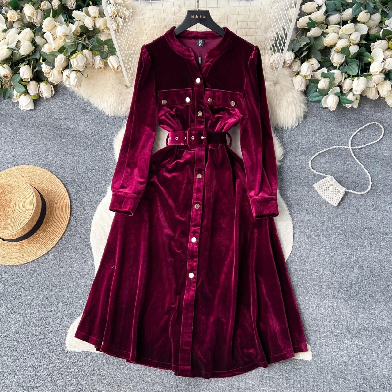 burgundy belt dress FORTYTHREE - S25 Women's Burgundy Wool Suiting Dress main image 0