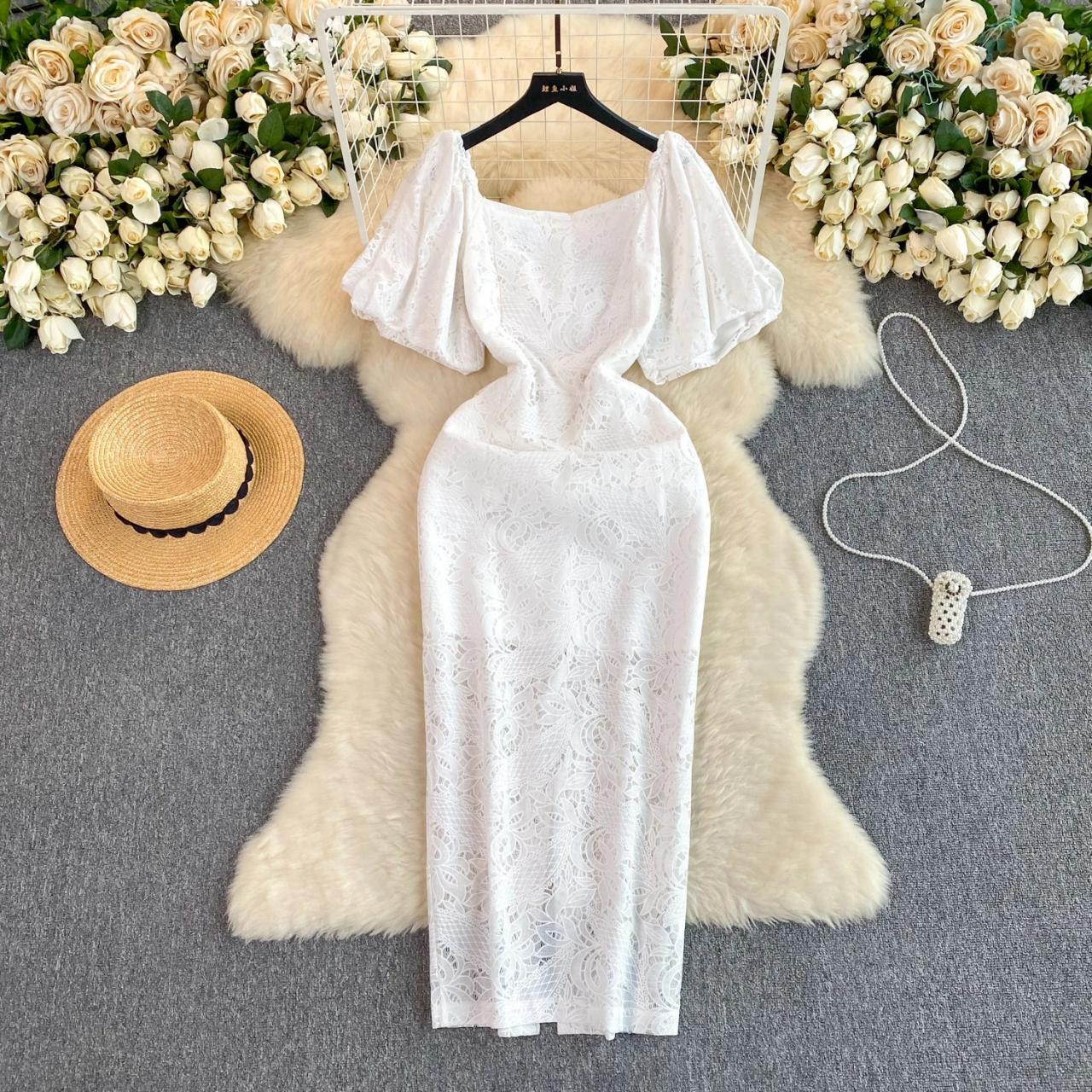 Off-shoulder White Floral Lace Maxi Dress on Luulla