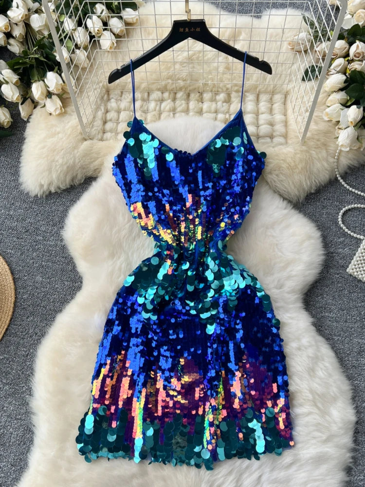 rose gold dresses Crystal Strap Sequin Mini Dress – AREA