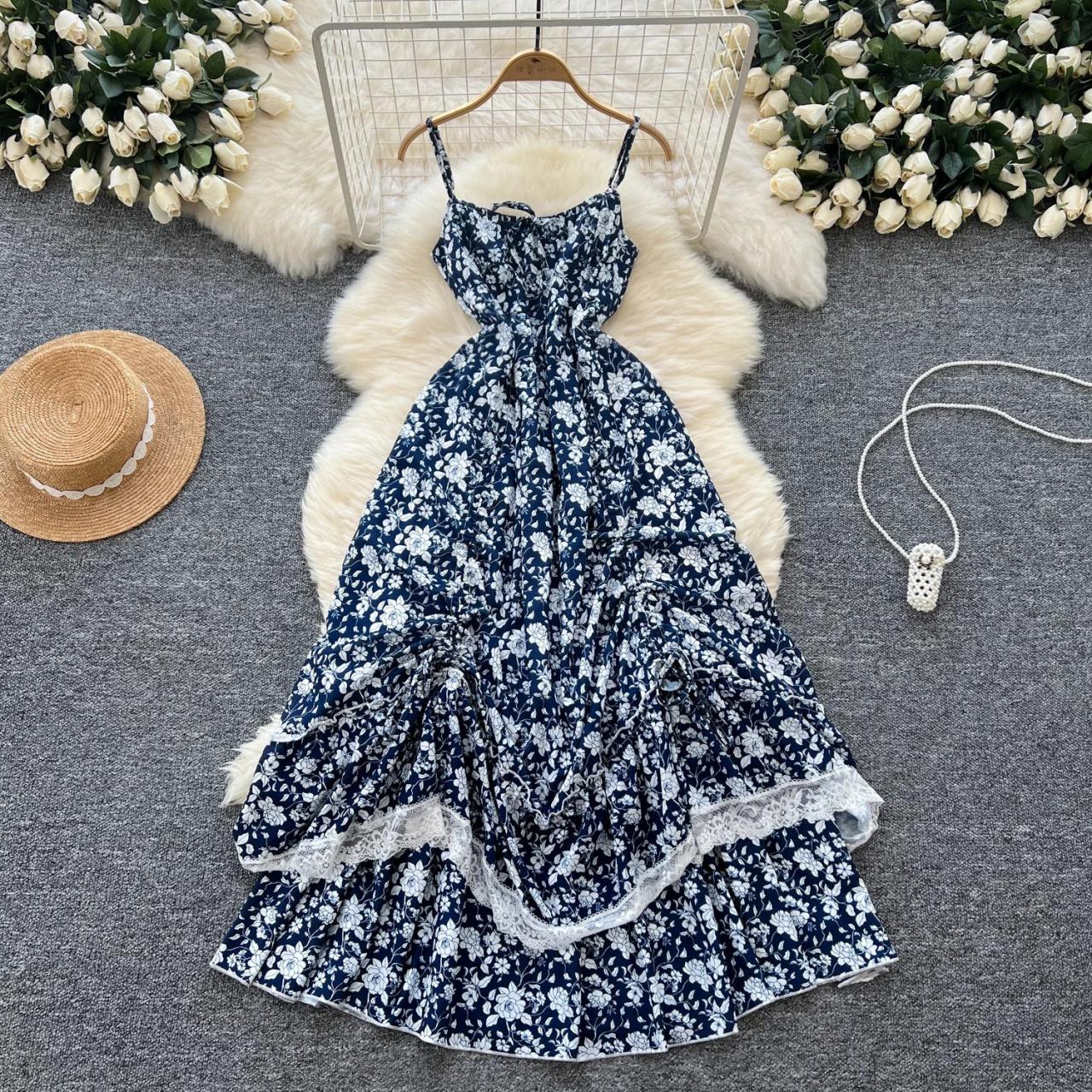 Floral Spaghetti Strap Maxi Dress With Lace Trim