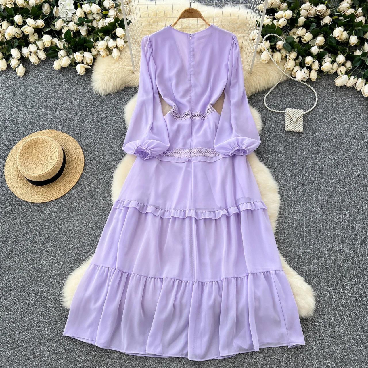 lace ruffle sleeve maxi dress in lavender Heather Ruffled Maxi Dress
