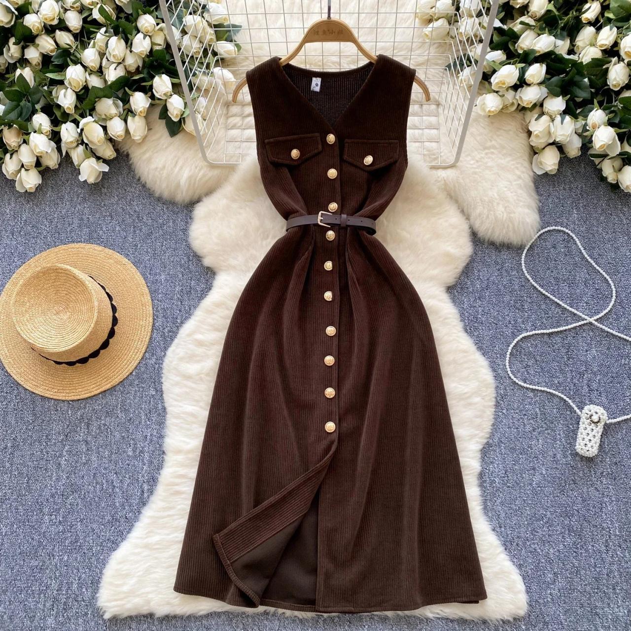 chocolate brown corduroy dress Rory Maxi Shirtdress Chocolate Corduroy L / Brown main image 1