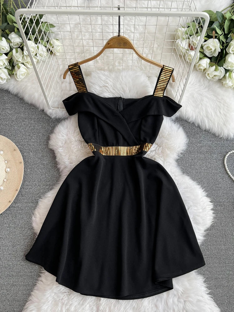 black cocktail dress with gold accents Black Beaded Gold Accents Latin Dance Dress – DDressing