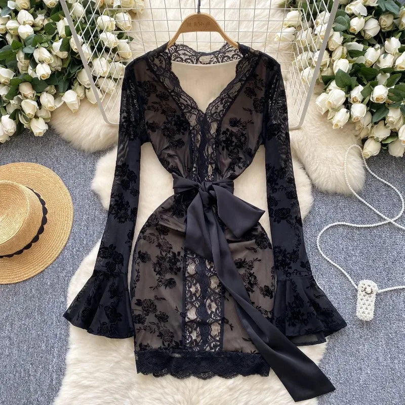 belt for black lace dress Lovely Lace Chain Belt Maxi Dress