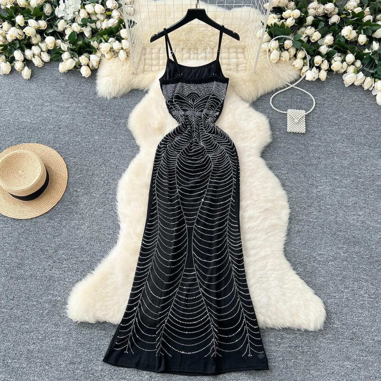 Sleeveless Black Beaded Gown With Straps on Luulla