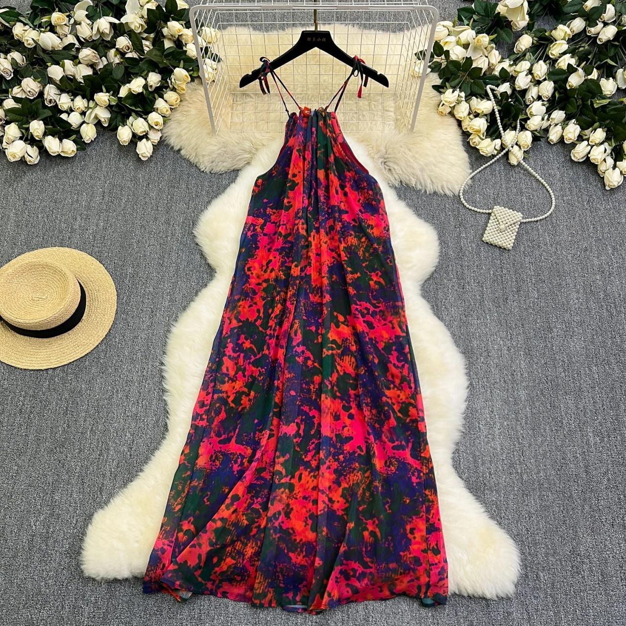 halter pocket dress Red Halter Midi Casual Summer Dress with Pockets Winterberry Red / XSmall main image 1