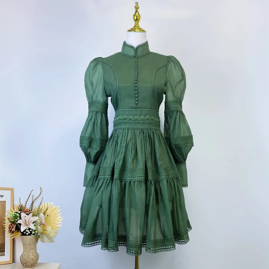 Vintage Green Lace Trim Victorian-style Dress