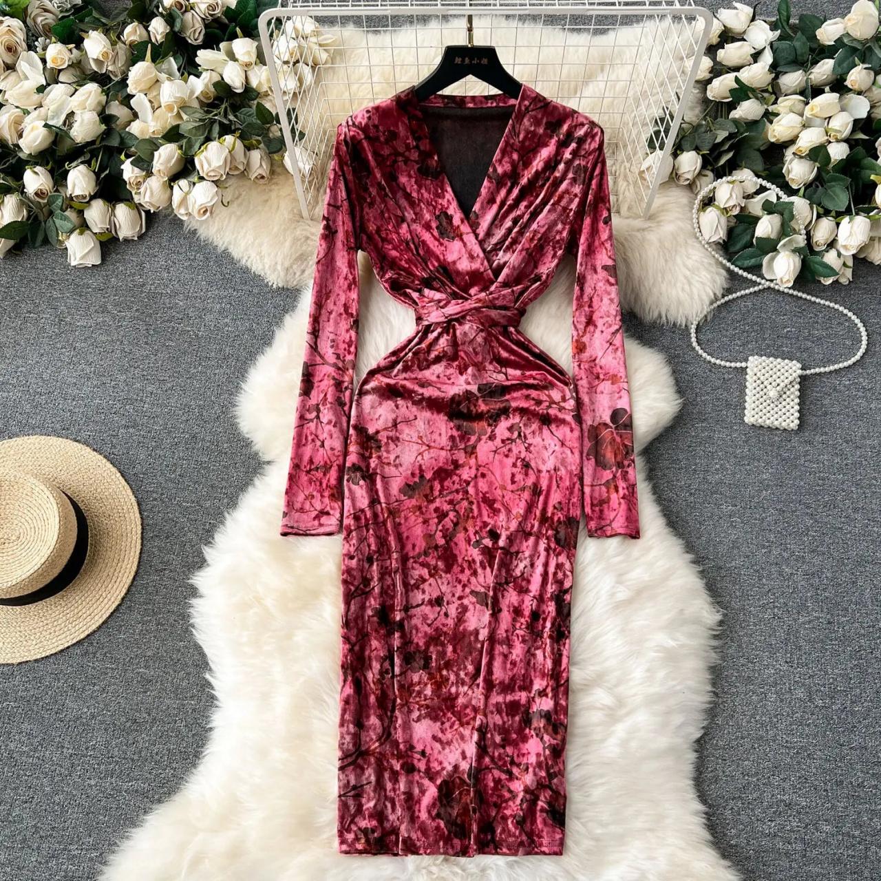 Velvet Long Sleeve Twist Knot Midi Dress on Luulla