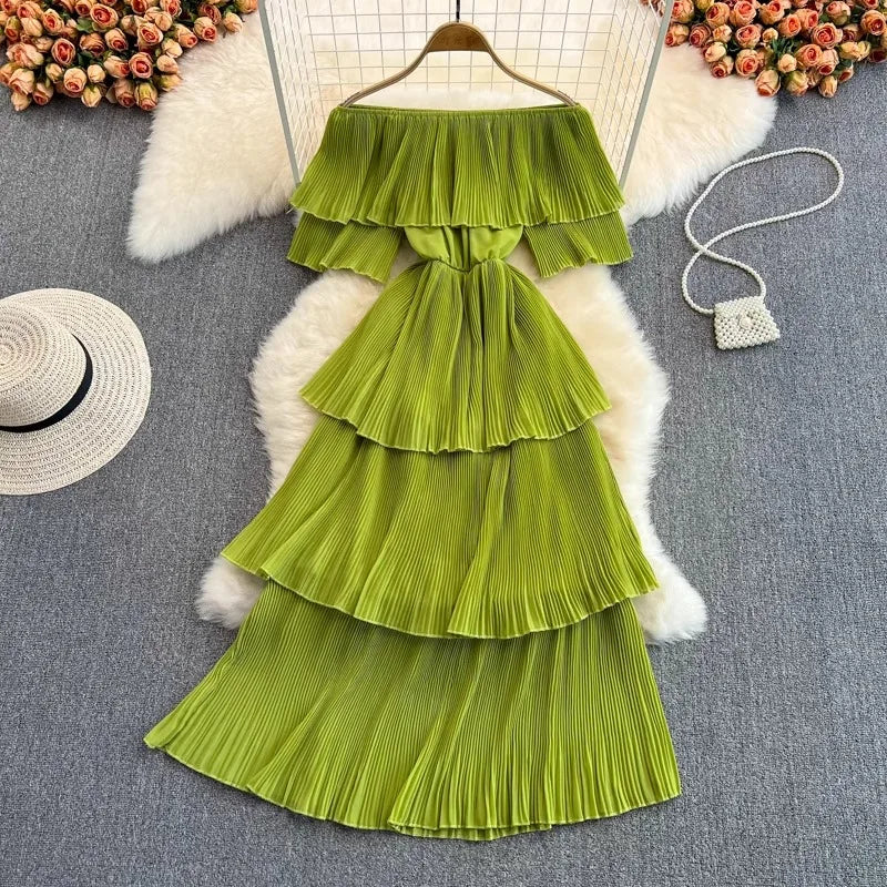 layered flared dress Mustard Layered Flared Dress With Inner with Sequins, Mirror Work, Dor