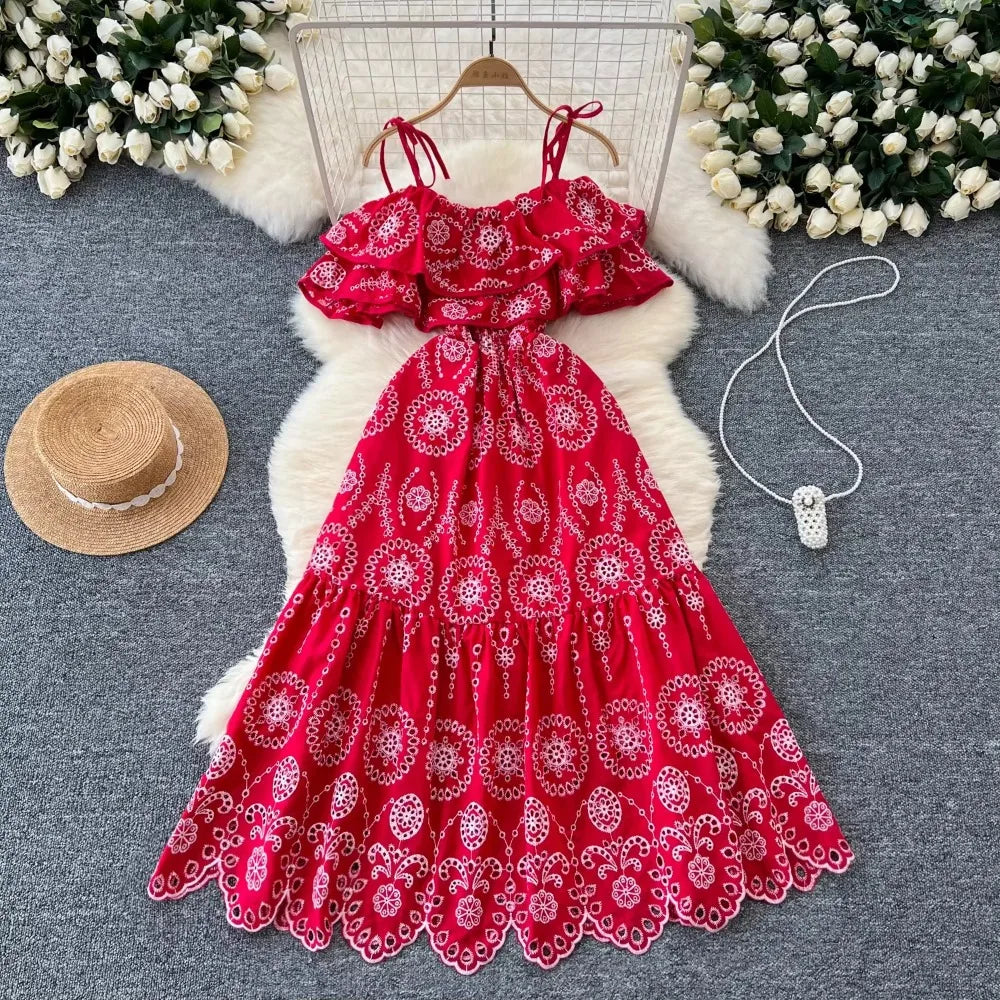 red flower summer dress Red Floral Multi Midi Dress - All Dresses
