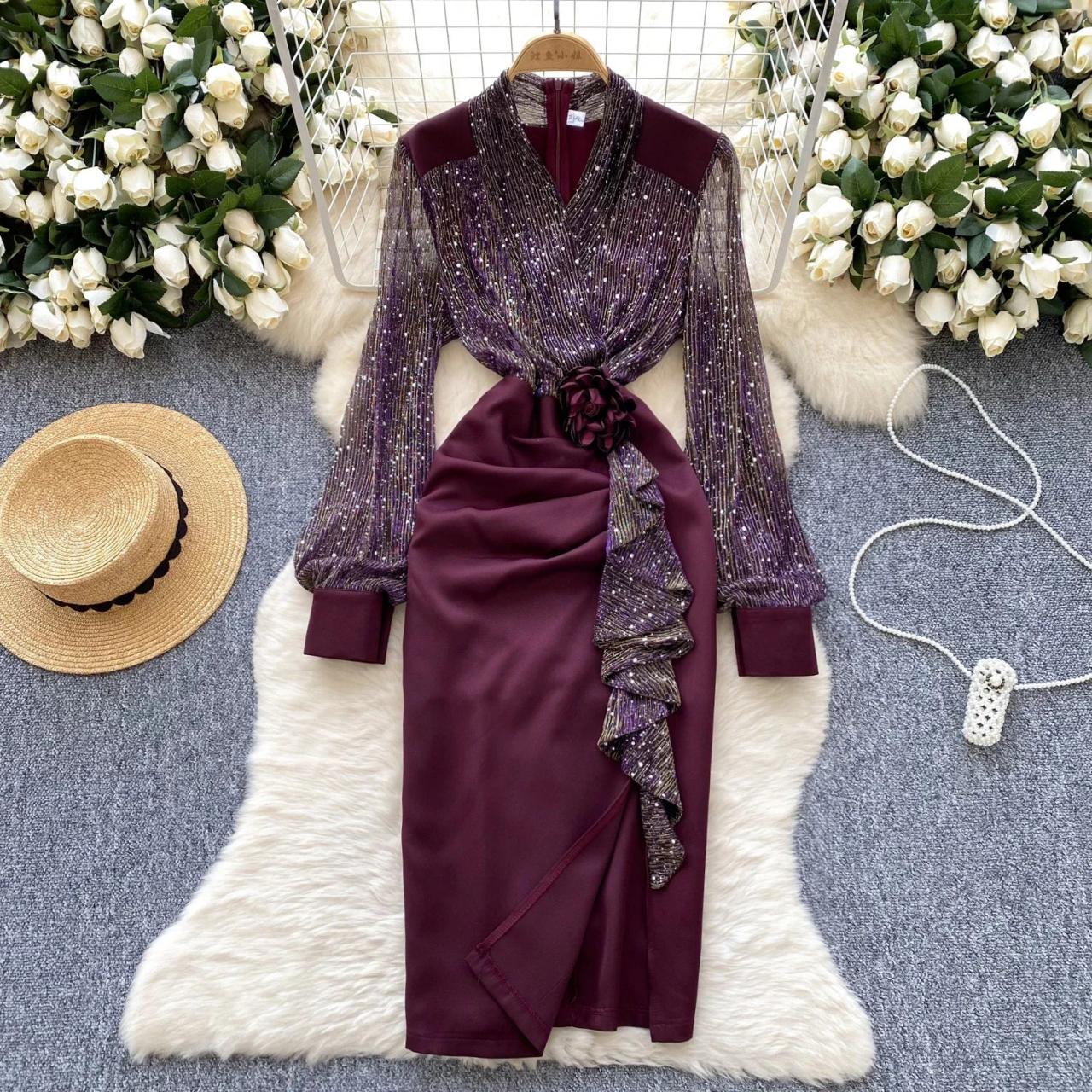 knee length dresses for ladies Cerise Midi Dress in Embellishment Navy