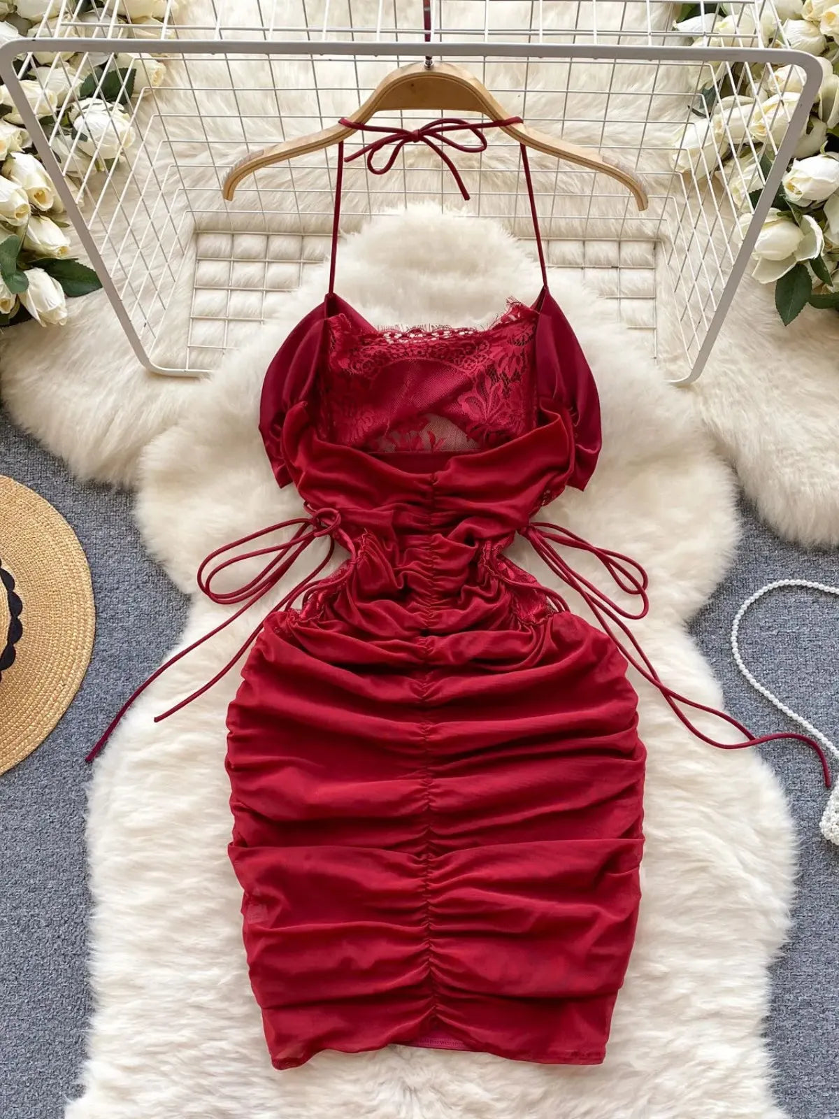 chinese dress ladies Alluring Elegant Lace Up Halter Applique Sleeveless Prom Dresses Chic Mermaid Popular Evening Dresses