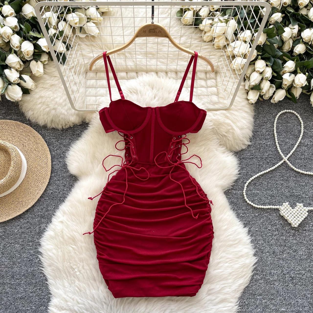 lace up bodycon mini dress Ribbed Lace-Up Bodycon Mini Dress CD508 - Sexy style main image 0