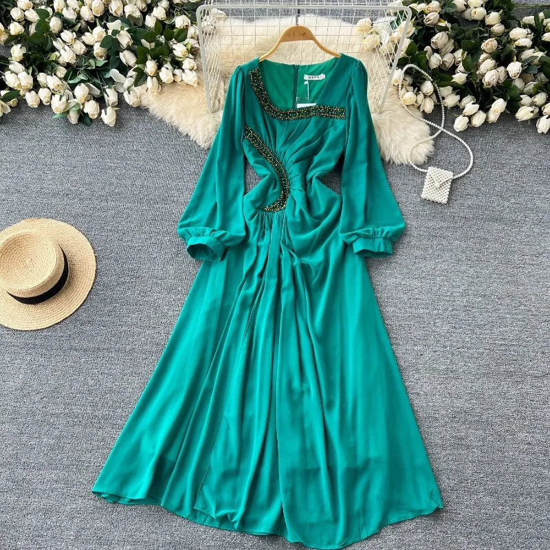 Teal Maxi Dress With Sequin Detailing Cutout on Luulla