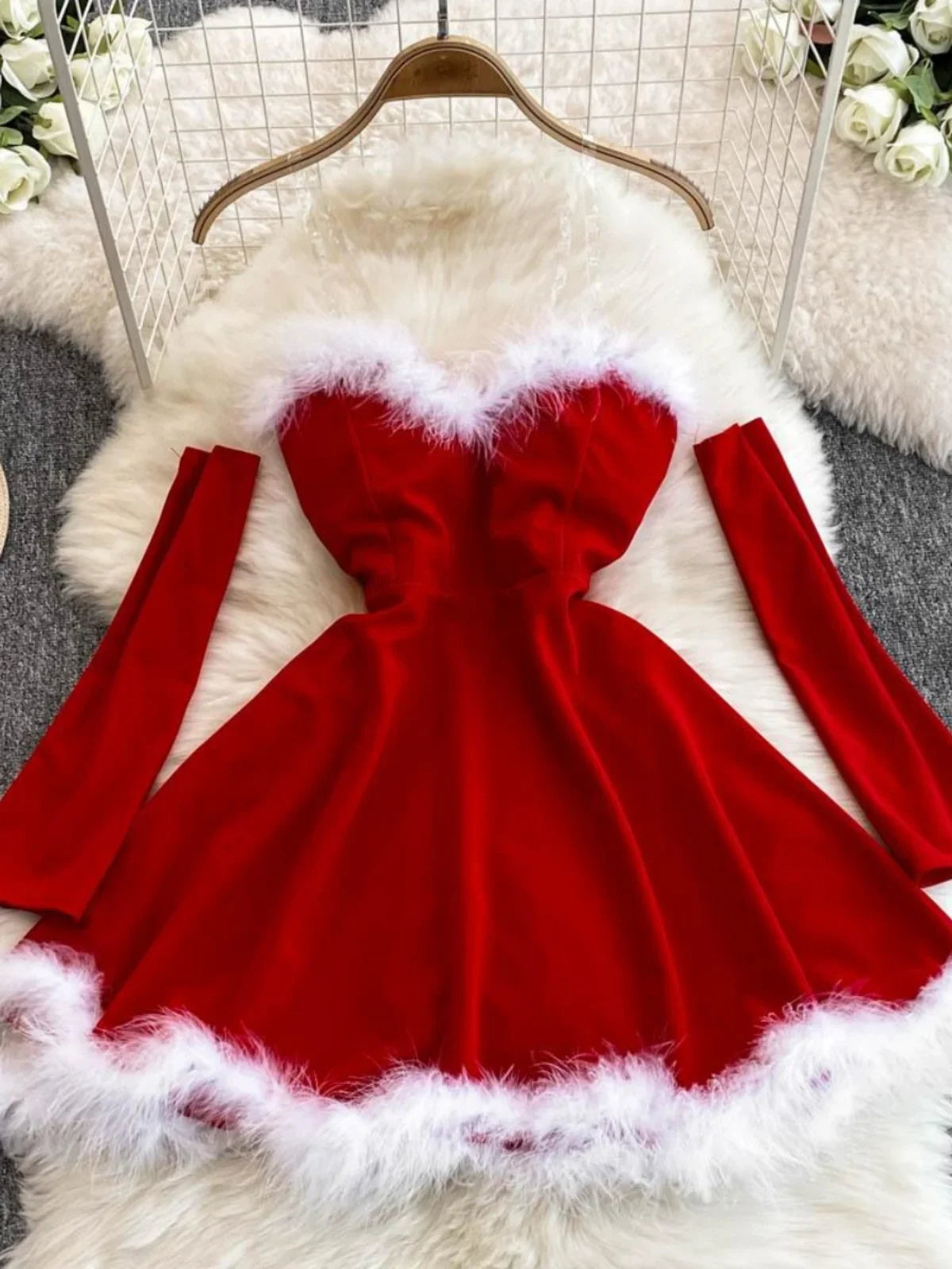 Festive Red Velvet Dress with Faux Fur Trim Festive Red Velvet Dress With Faux Fur Trim on Luulla