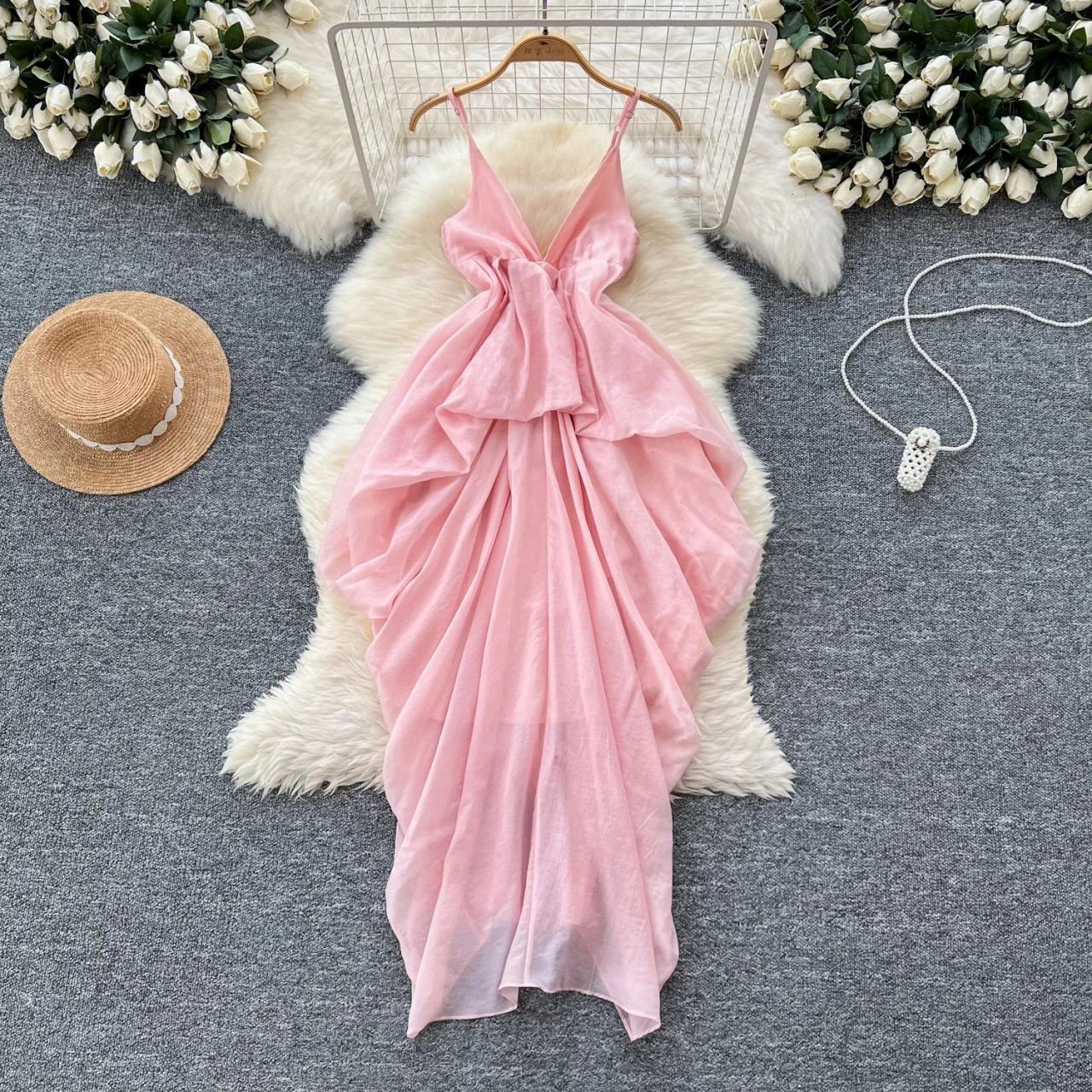 Soft Pink Backless Flowing Maxi Evening Gown on Luulla