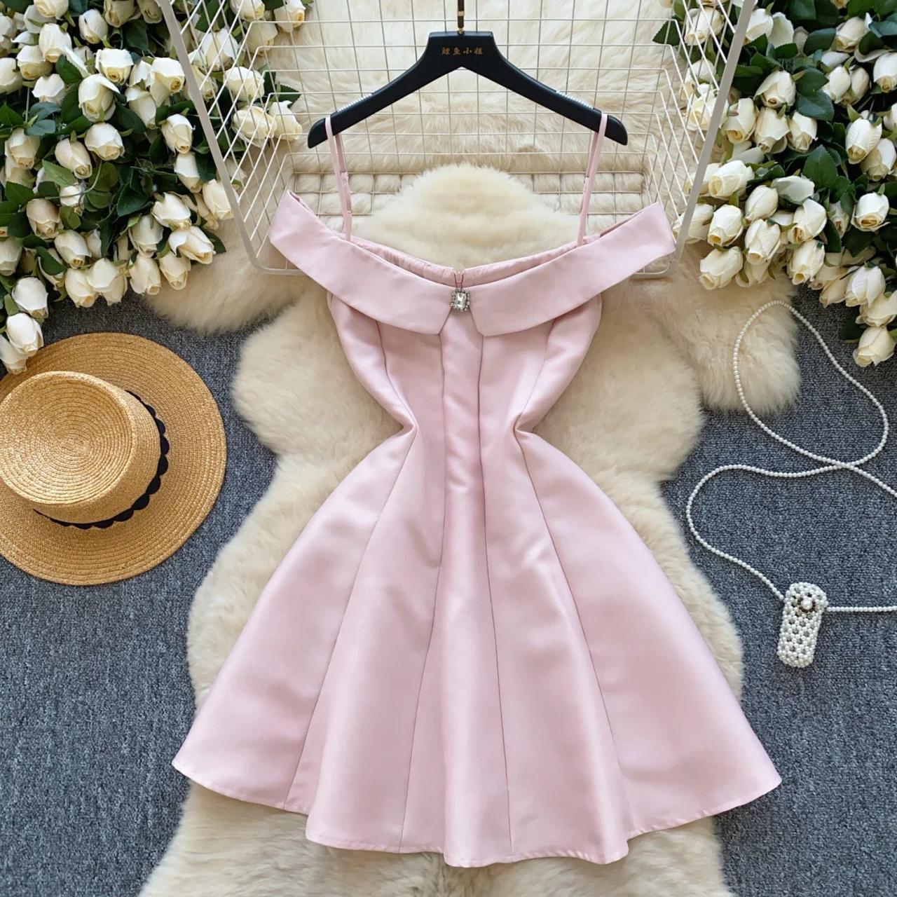Off-shoulder Pink Cocktail Dress With Rhinestone Embellishment on Luulla